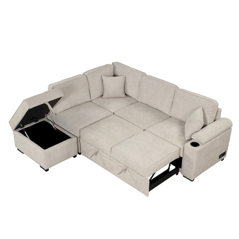 Nestfair 2 in 1 Pull Out Sofa Bed L Shape Couch with Storage Ottoman
