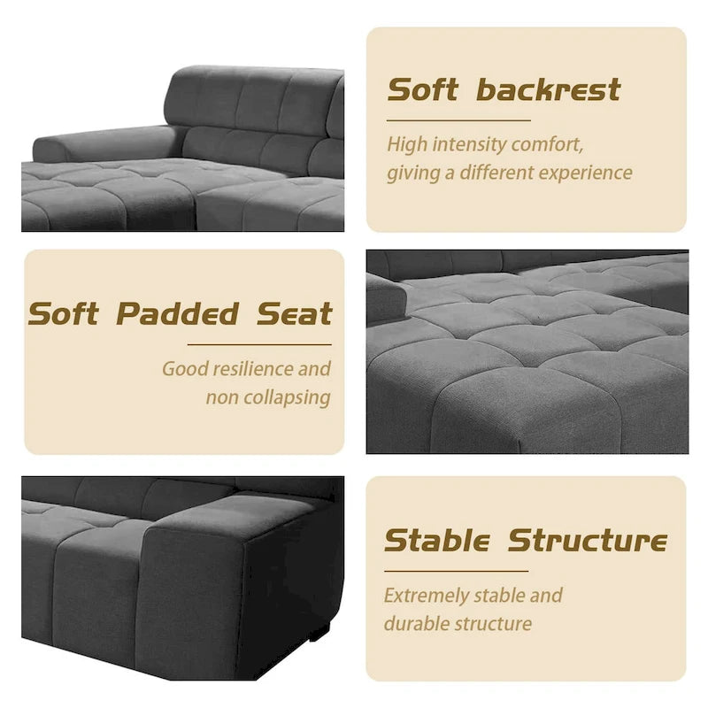 Williamspace Modern Glam LargeUpholstered Sectional Sofa L-shape With Chaise Living Room