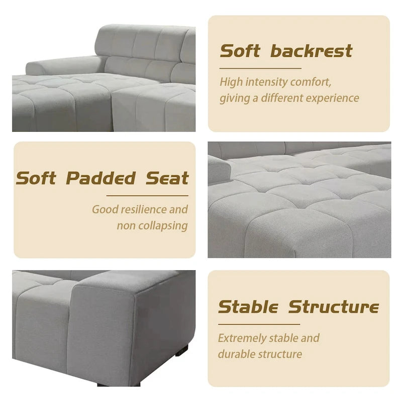 Williamspace Modern Glam LargeUpholstered Sectional Sofa L-shape With Chaise Living Room