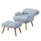 Accent Chair with Ottoman Set, Fabric Armchair with Wood Legs and Adjustable Backrest , Mid Century Modern Comfy Lounge Chair