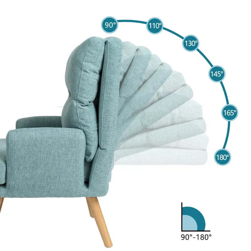 Accent Chair with Ottoman Set, Fabric Armchair with Wood Legs and Adjustable Backrest , Mid Century Modern Comfy Lounge Chair