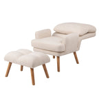 Accent Chair with Ottoman Set, Fabric Armchair with Wood Legs and Adjustable Backrest , Mid Century Modern Comfy Lounge Chair