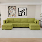 Modular U-shaped adjustable sectional sofa with reversible chains and storage seats