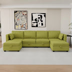 Modular U-shaped adjustable sectional sofa with reversible chains and storage seats
