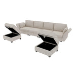 Modular U-shaped adjustable sectional sofa with reversible chains and storage seats