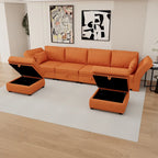 Modular U-shaped adjustable sectional sofa with reversible chains and storage seats