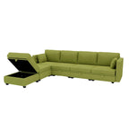 Modular U-shaped adjustable sectional sofa with reversible chains and storage seats