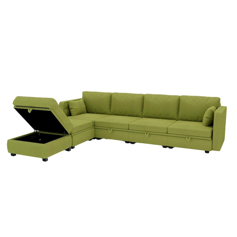 Modular U-shaped adjustable sectional sofa with reversible chains and storage seats