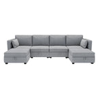 Modular U-shaped adjustable sectional sofa with reversible chains and storage seats