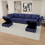Modular U-shaped adjustable sectional sofa with reversible chains and storage seats