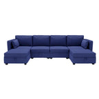 Modular U-shaped adjustable sectional sofa with reversible chains and storage seats