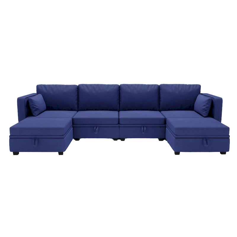 Modular U-shaped adjustable sectional sofa with reversible chains and storage seats