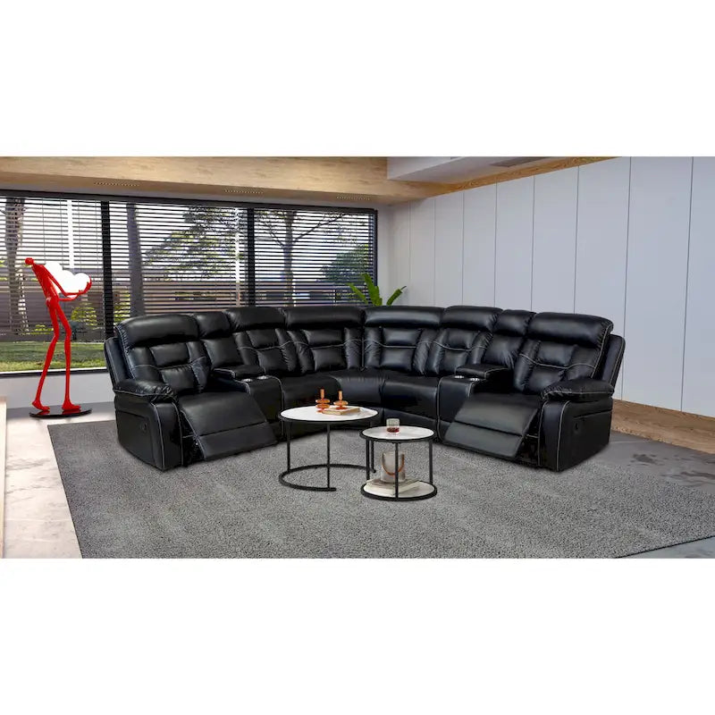 Mid-century Modern Faux Leather Upholstered Reclining Sectional Sofa