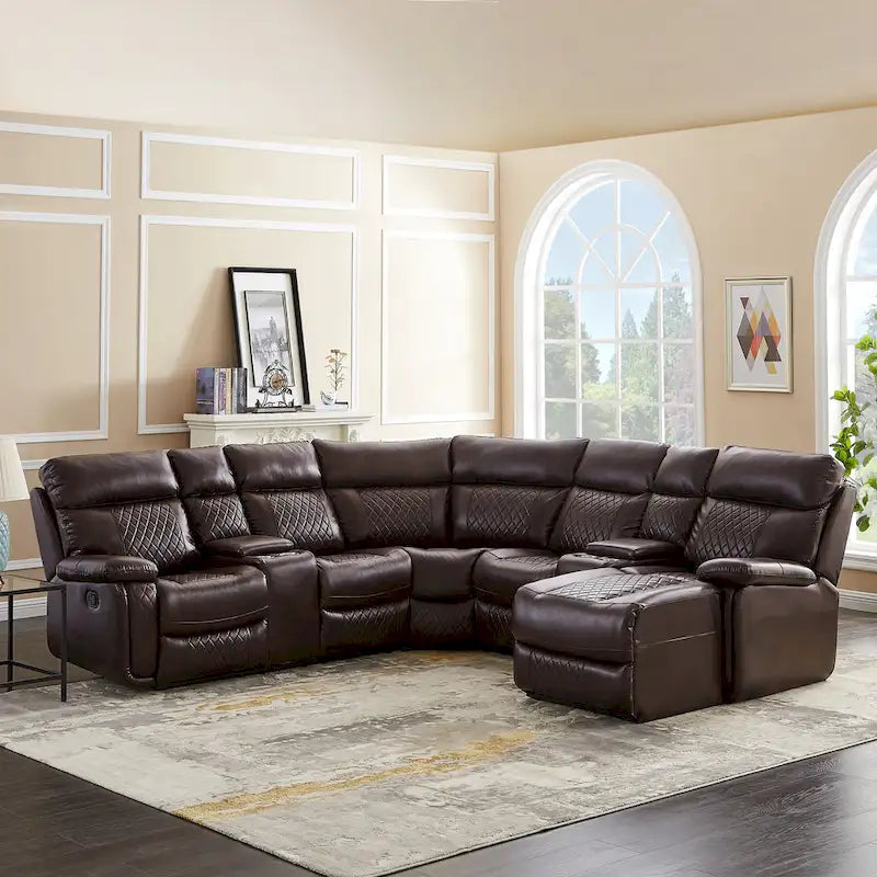 Mid-century Modern Faux Leather Upholstered Reclining Sectional Sofa
