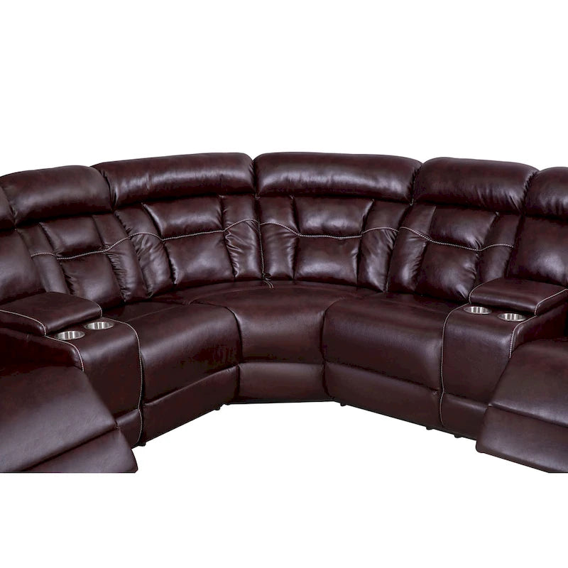 Mid-century Modern Faux Leather Upholstered Reclining Sectional Sofa