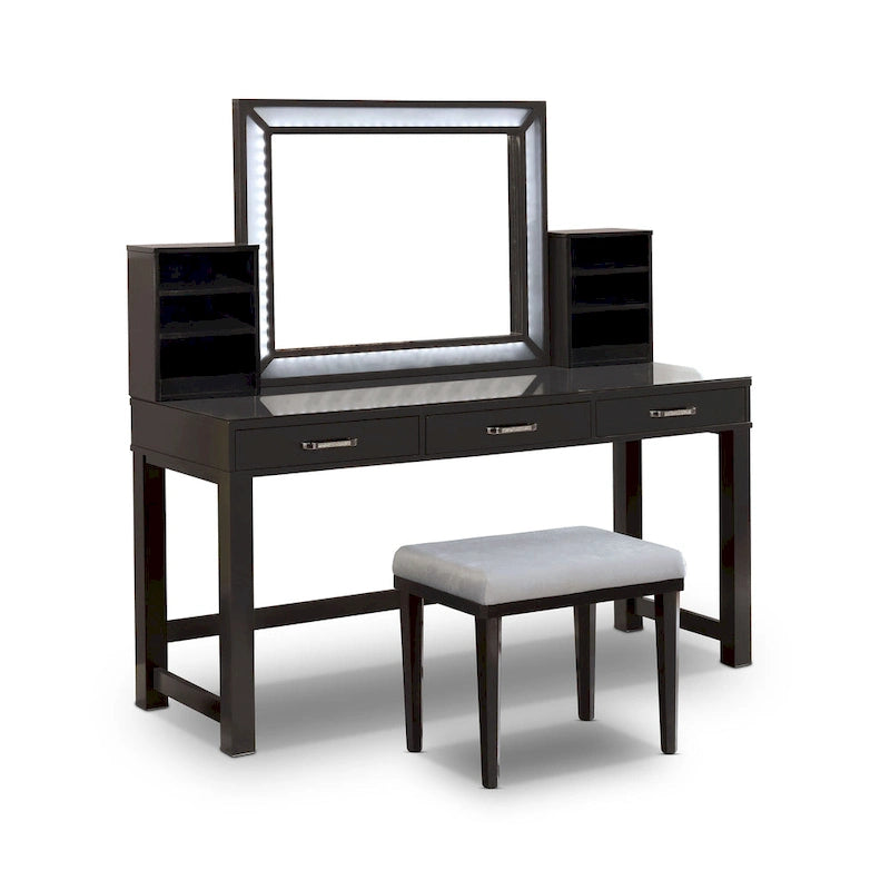 Furniture of America Wres Contemporary Solid Wood LED Light 3-Piece Makeup Vanity Set