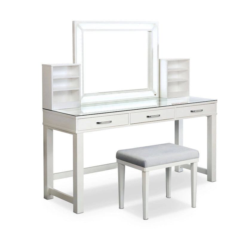 Furniture of America Wres Contemporary Solid Wood LED Light 3-Piece Makeup Vanity Set