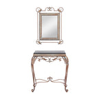 Metal Leaf Console Table with Mirror with Scrolled Legs - Set of 2 Bronze - Roche River Decor - 1W x 23L x 32H