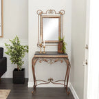 Metal Leaf Console Table with Mirror with Scrolled Legs - Set of 2 Bronze - Roche River Decor - 1W x 23L x 32H