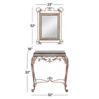 Metal Leaf Console Table with Mirror with Scrolled Legs - Set of 2 Bronze - Roche River Decor - 1W x 23L x 32H