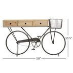 Metal Bike 3 Drawers Console Table with Brown Wood Top - Black - Roche River Decor - 15Wx58Lx34H