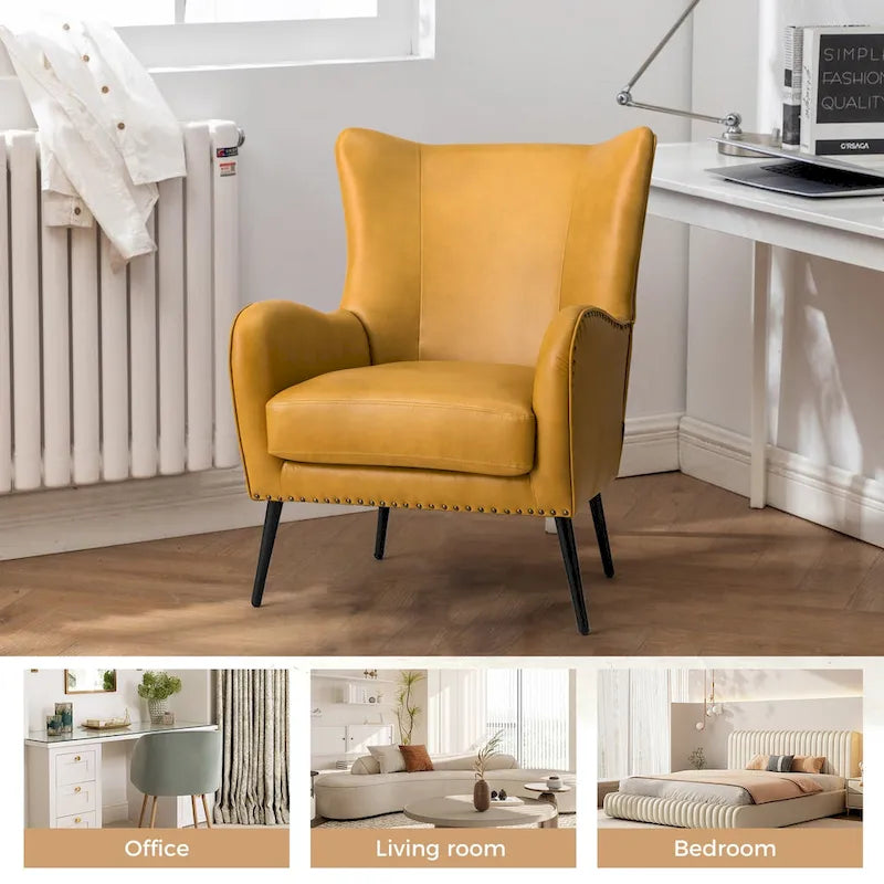 Invidiae Wooden Upholstered Armchair with Metal Legs