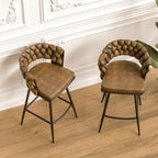 2 Woven Bar Stool,Black Legs No Adjustable Chairs,360 Swivel Upholstered Bar Chair Counter Stool Arm Chairs With Back Footrest
