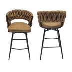2 Woven Bar Stool,Black Legs No Adjustable Chairs,360 Swivel Upholstered Bar Chair Counter Stool Arm Chairs With Back Footrest