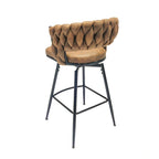 2 Woven Bar Stool,Black Legs No Adjustable Chairs,360 Swivel Upholstered Bar Chair Counter Stool Arm Chairs With Back Footrest