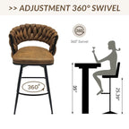 2 Woven Bar Stool,Black Legs No Adjustable Chairs,360 Swivel Upholstered Bar Chair Counter Stool Arm Chairs With Back Footrest