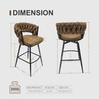 2 Woven Bar Stool,Black Legs No Adjustable Chairs,360 Swivel Upholstered Bar Chair Counter Stool Arm Chairs With Back Footrest