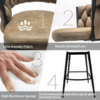 2 Woven Bar Stool,Black Legs No Adjustable Chairs,360 Swivel Upholstered Bar Chair Counter Stool Arm Chairs With Back Footrest