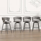 2 Woven Bar Stool,Black Legs No Adjustable Chairs,360 Swivel Upholstered Bar Chair Counter Stool Arm Chairs With Back Footrest