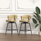 2 Woven Bar Stool,Black Legs No Adjustable Chairs,360 Swivel Upholstered Bar Chair Counter Stool Arm Chairs With Back Footrest