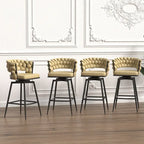 2 Woven Bar Stool,Black Legs No Adjustable Chairs,360 Swivel Upholstered Bar Chair Counter Stool Arm Chairs With Back Footrest