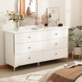 White Lacquer Dresser 6 Drawer Dresser with Metal Handle and Legs