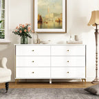 White Lacquer Dresser 6 Drawer Dresser with Metal Handle and Legs