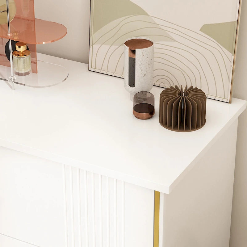 White Lacquer Dresser 6 Drawer Dresser with Metal Handle and Legs