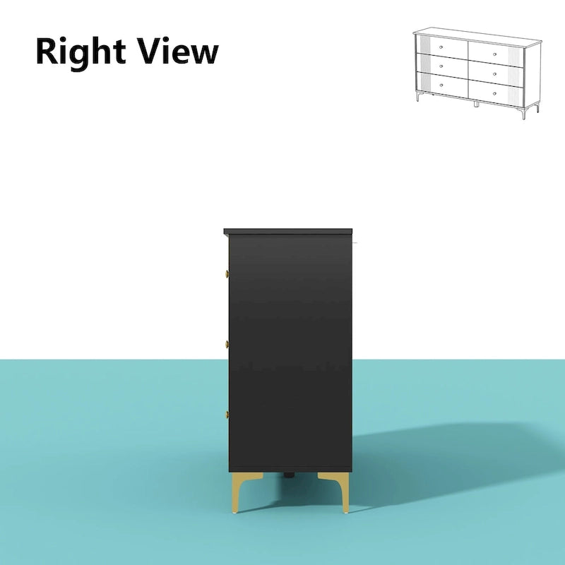 White Lacquer Dresser 6 Drawer Dresser with Metal Handle and Legs