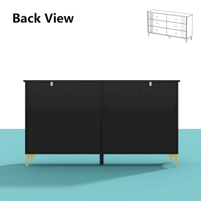 White Lacquer Dresser 6 Drawer Dresser with Metal Handle and Legs