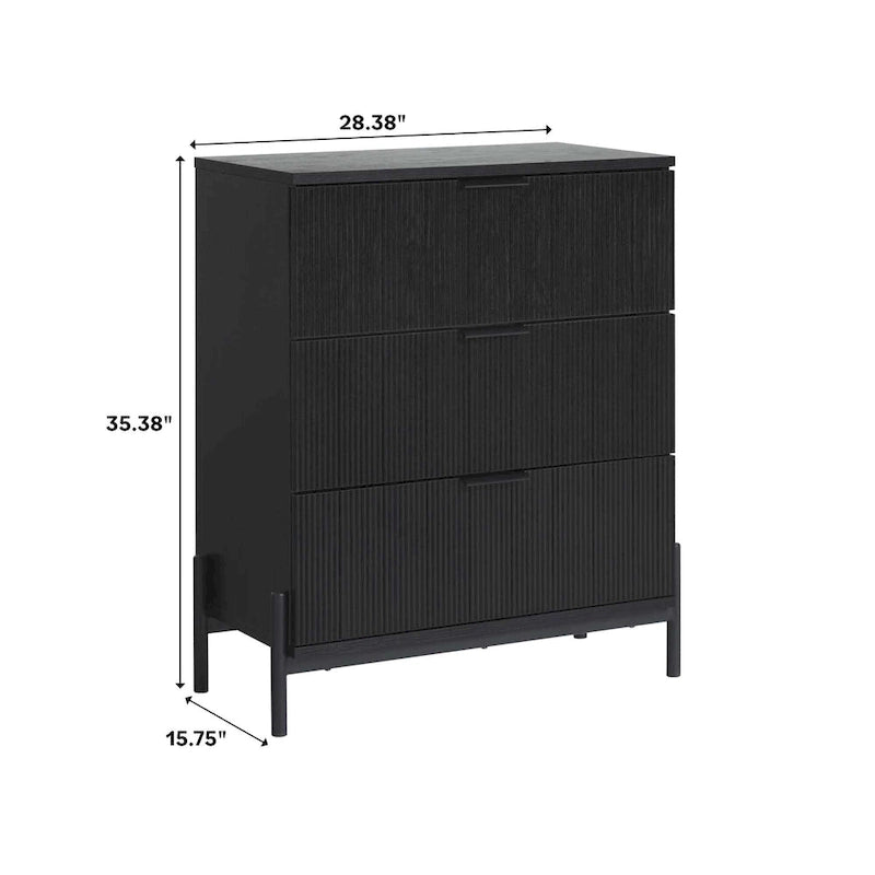 Middlebrook Designs Three Drawer Chest with Reeded Drawer Fronts