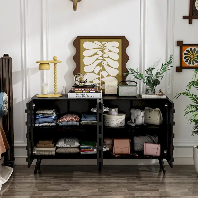 Elegant Black Buffet Cabinet Spacious Storage Organizer Dresser