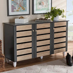 Contemporary 3-door Slatted Wood 14-pair Shoe Storage Cabinet