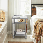 Mirrored Bedside Nightstand Glass Side V Table Silver with Drawer