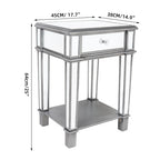 Mirrored Bedside Nightstand Glass Side V Table Silver with Drawer