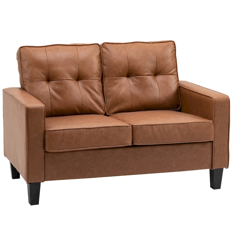 HOMCOM 51 Wide Double Sofa with Armrest, 2-Seater Tufted PU Leather and Pocket Spring Sponge Padded Cushion, Brown