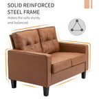 HOMCOM 51 Wide Double Sofa with Armrest, 2-Seater Tufted PU Leather and Pocket Spring Sponge Padded Cushion, Brown