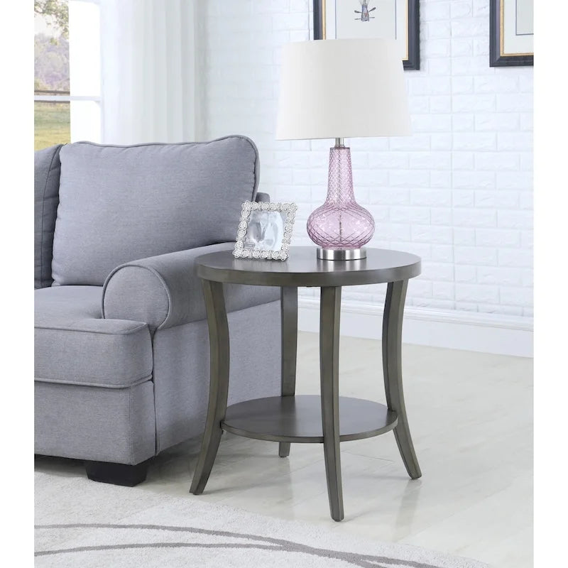 Roundhill Furniture Perth Contemporary Oval Shelf End Table, Gray