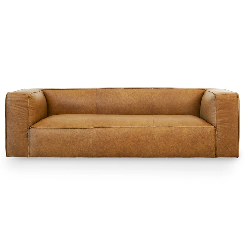 Empire Mid Century Modern Living Room Top Leather Couch in Tan