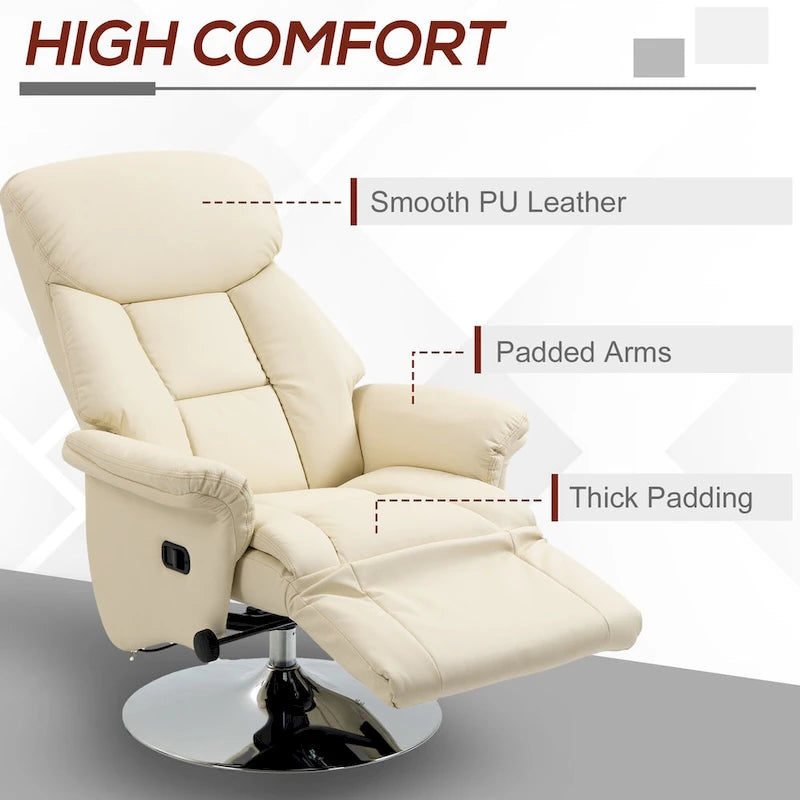 HOMCOM Manual Recliner Chair for Adults, Adjustable Swivel Recliner with Footrest, Padded Arms